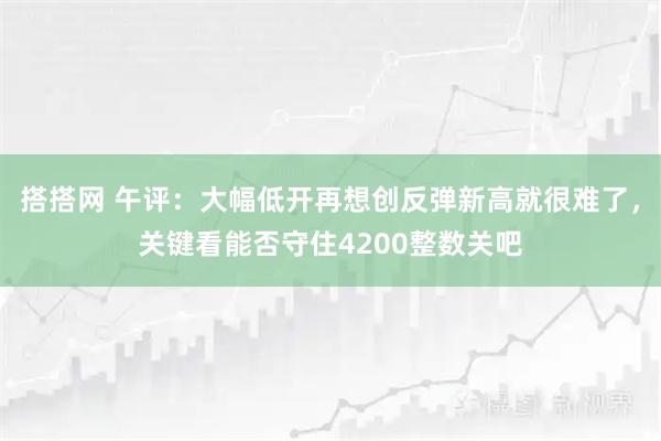 搭搭网 午评：大幅低开再想创反弹新高就很难了，关键看能否守住4200整数关吧